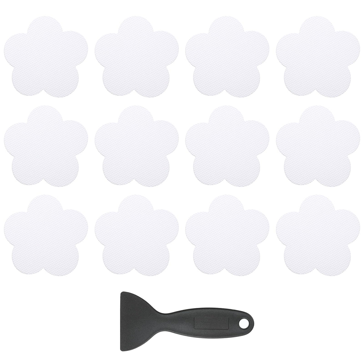 PATIKIL 12 Pcs Non Slip Bathtub Stickers, Anti Slip Shower Stickers with Scraper Bathroom Shower Floor Decals Flower Shape Cute Treads Tubs, White