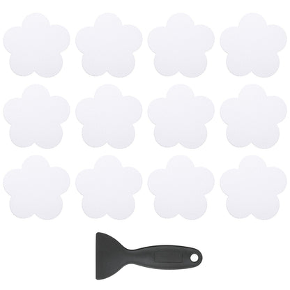 PATIKIL 12 Pcs Non Slip Bathtub Stickers, Anti Slip Shower Stickers with Scraper Bathroom Shower Floor Decals Flower Shape Cute Treads Tubs, White