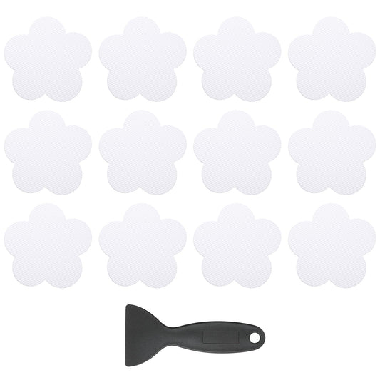 PATIKIL 12 Pcs Non Slip Bathtub Stickers, Anti Slip Shower Stickers with Scraper Bathroom Shower Floor Decals Flower Shape Cute Treads Tubs, White