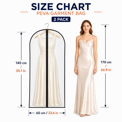 Sytinnice 2 Pack Dress Bags Covers Long 60 x 140 cm / 24 x 55 in, PEVA Transparent Hanging Garment Bags with Zipper