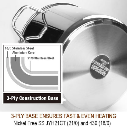 HOMICHEF Large Nickel Free Stainless Steel Stock Pot with Lid (31 cm, 22.5 Litre) - Mirror Polished Stock Pot with Lid - Heavy Soup Pot Large Cooking