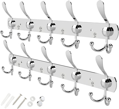 GlazieVault Coat Hooks for Wall - Stainless Steel Coat Racks 2 Pack - Heavy Duty Coat Hook Wall Mounted