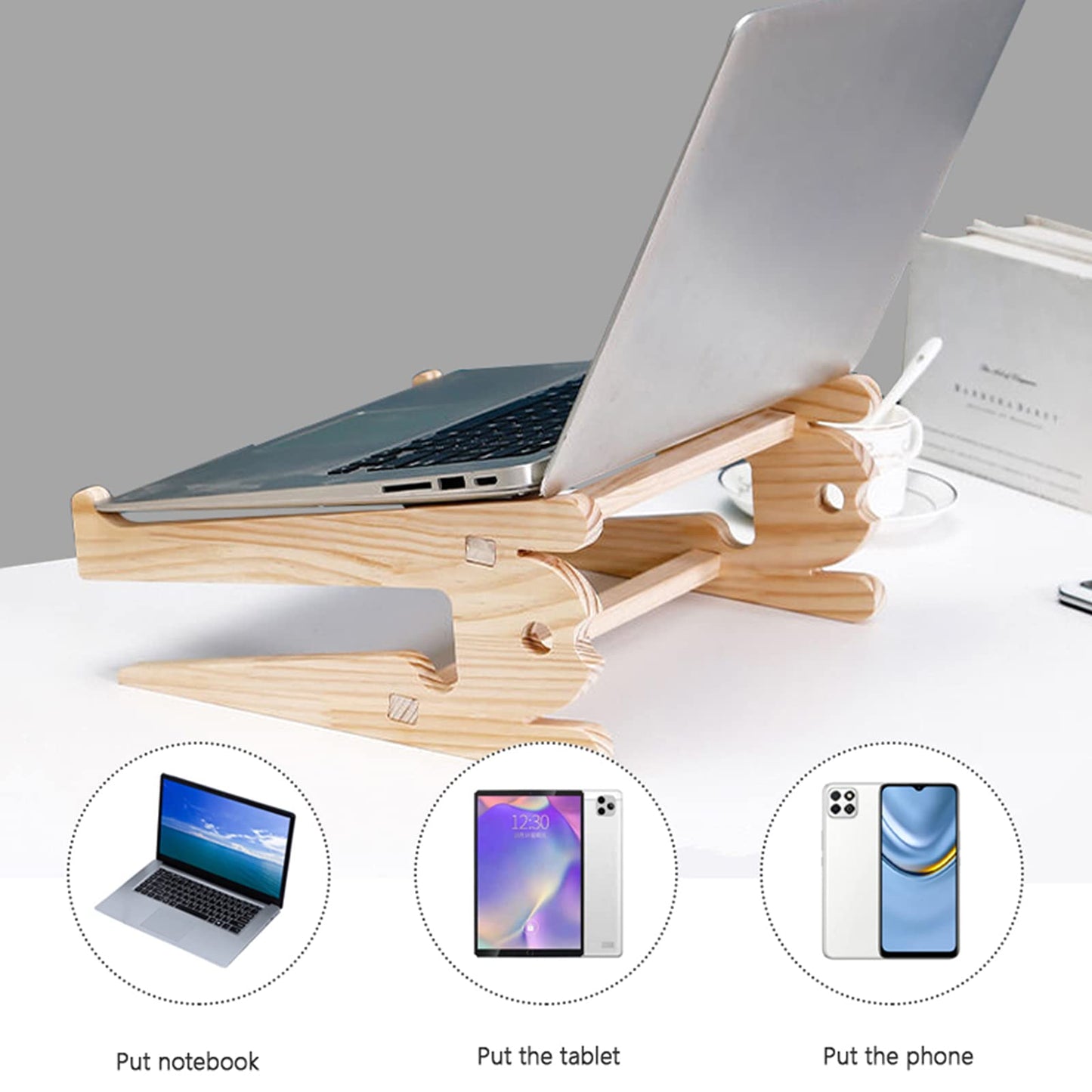 Laptop Stand,Wooden Laptop Holder for Desk,Ventilated Cooling Desktop Computer Stand,MacBook Stands,Portable Notebook Holder,Laptops