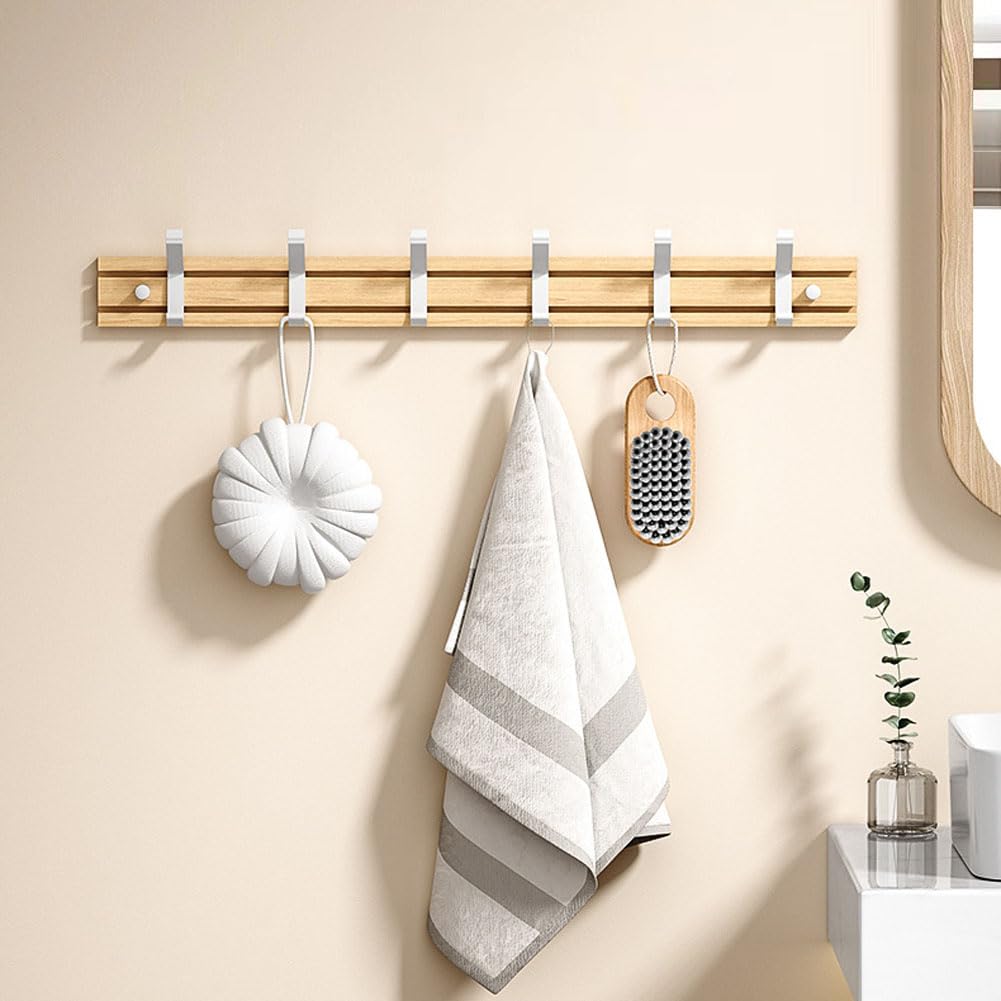 Koomuao Jumuao Bamboo Wall Mounted Coat Rack, 4 Hooks for Hanging Clothes, Bathrobes, Towels, Coats Wall Hook for Entryway, Bedroom, Bathroom