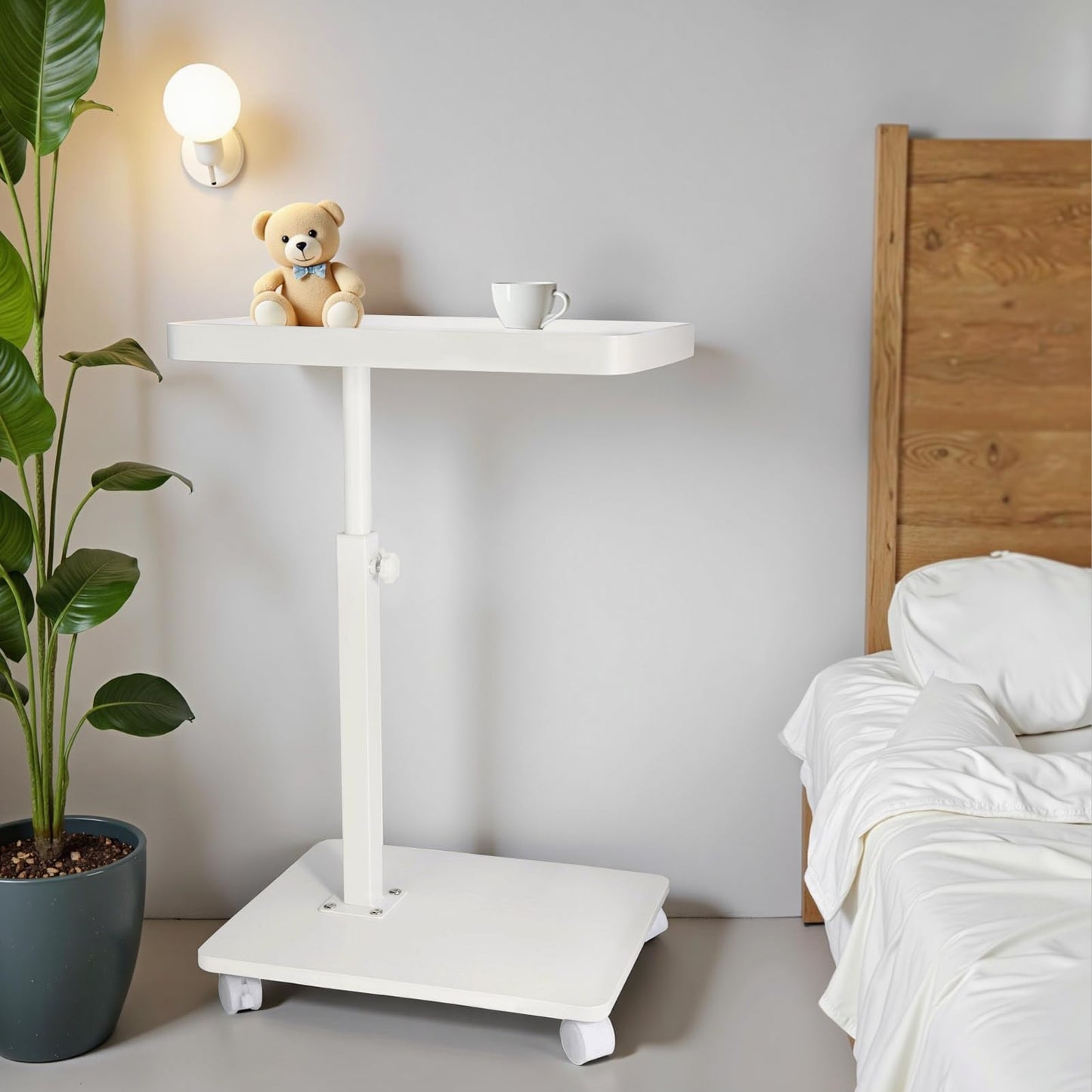 C Table End Table Adjustable Height 360° Swivel TV Tray Table With Wheels