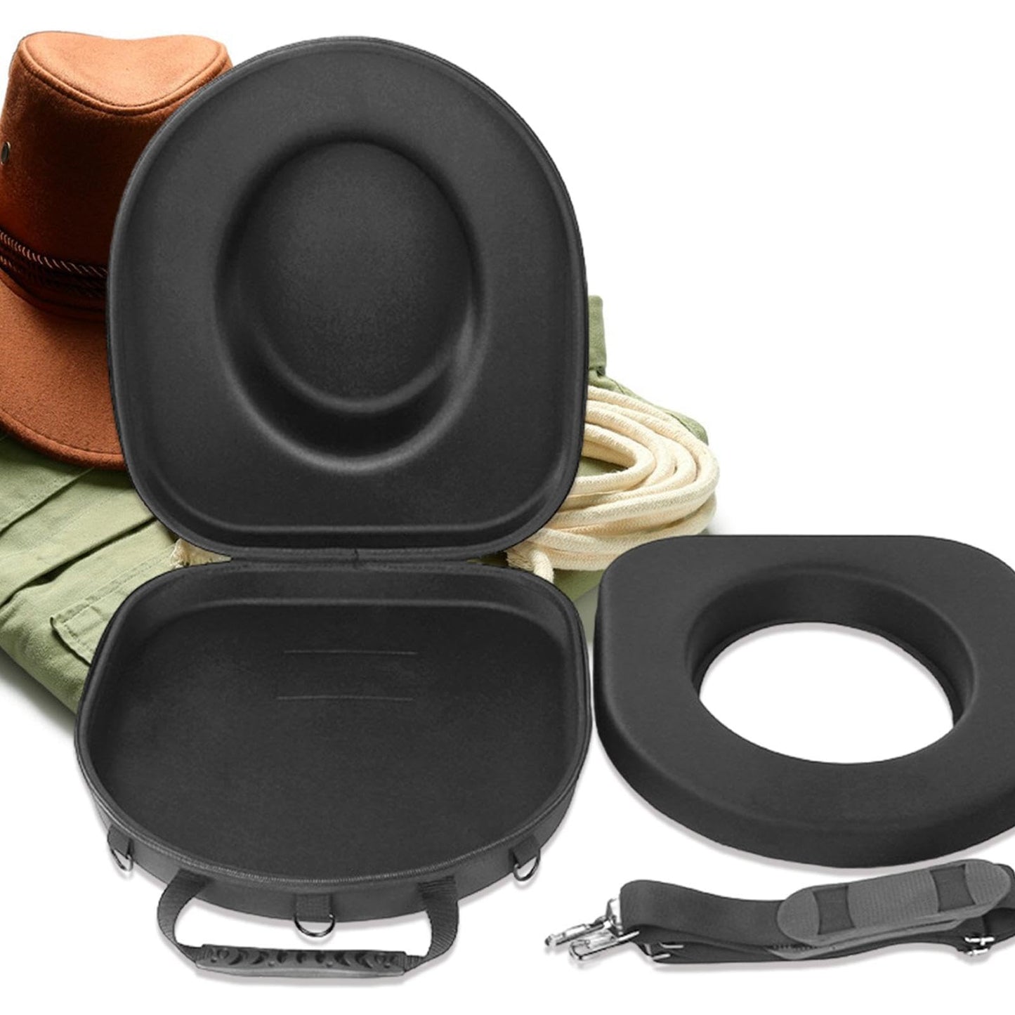 Baoblaze Cowboy Hat Storage Box Hard Case with Adjustable Strap - Travel Case for Fedora, Boater Hats, 32.5cmx15.5cmx38.5cm