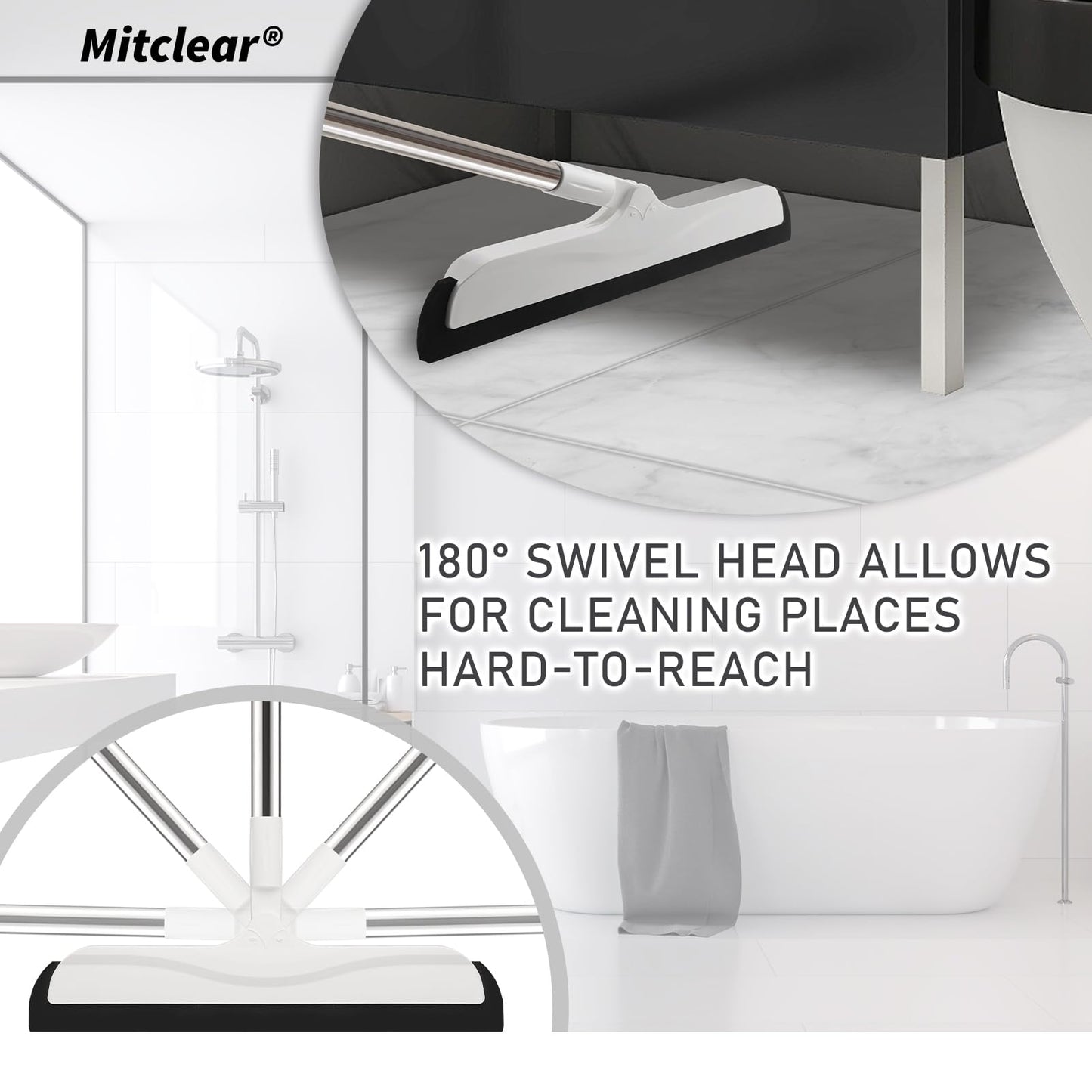 Mitclear Floor Squeegee Mop for Wet Room, Shower Sweeper Long Handle 50 IN