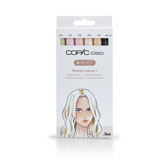 Copic Ciao Coloured Marker Pen - 5+1 Set Portrait 1, For Art & Crafts, Colouring, Graphics, Highlighter, Design, Anime, Professional & Beginners, Art