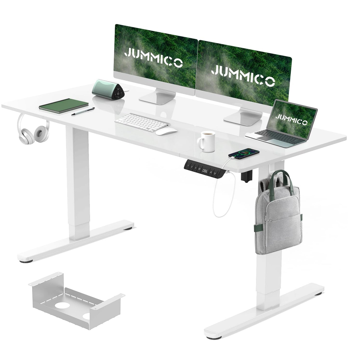 JUMMICO Electric Standing Desk 140x70 cm with Charging Port, Height Adjustable Computer Desk with Cable Tray,Ergonomic Sit Stand up Desk Rising Table