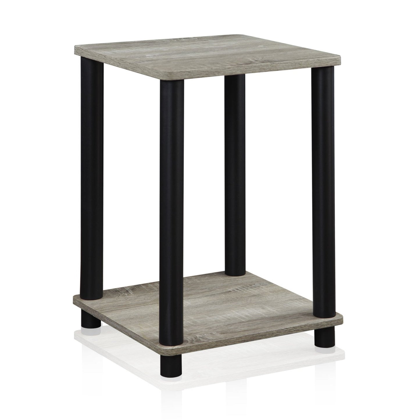 Furinno TURN-N-TUBE Side Table, 2-Tier End Table with Open Shelf, Toolless Night Stand, Bedside Table, for Living Room, Bedroom, French Oak