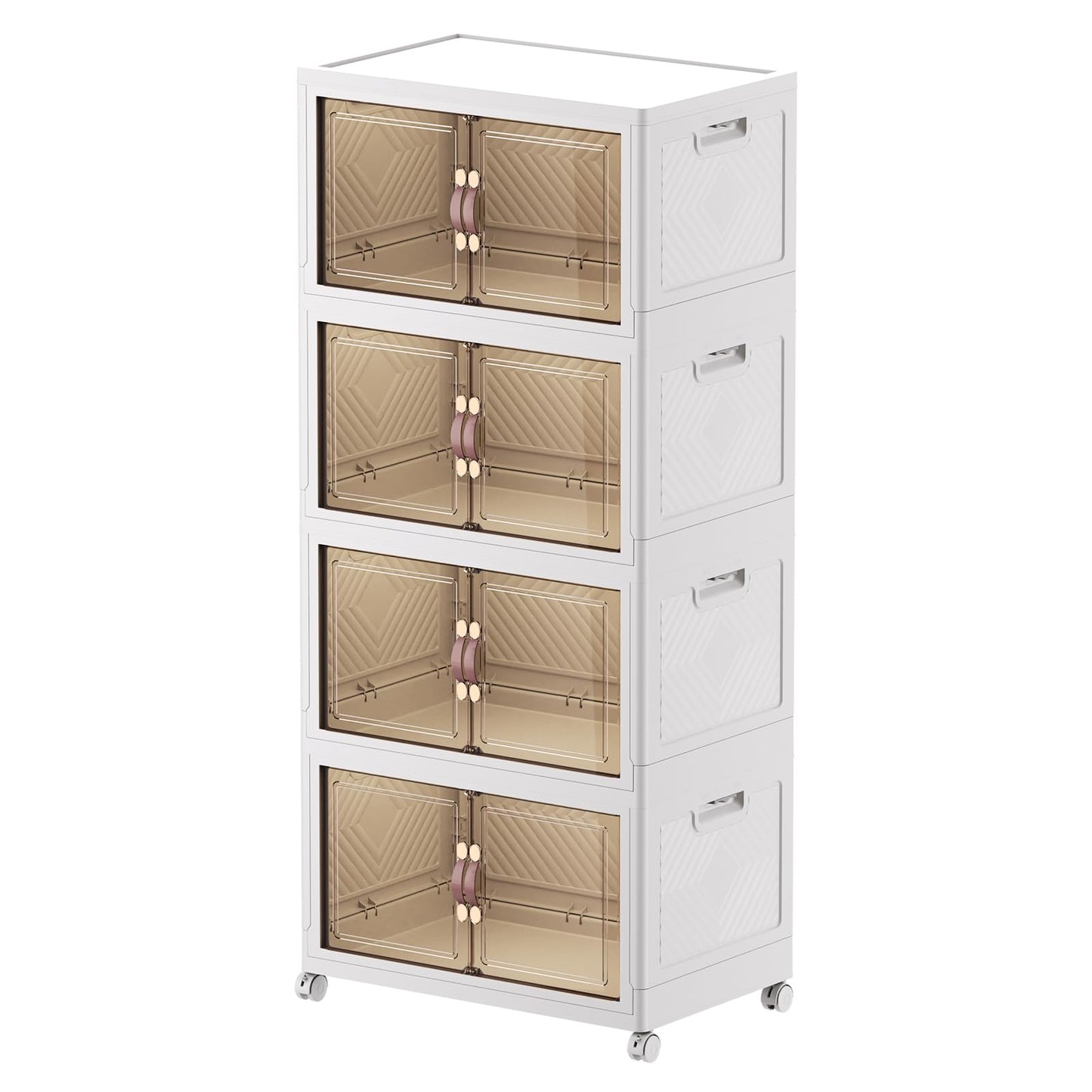 ELPHECO Storage Boxes with a lid, 4-Piece Large Collapsible Wardrobe, Stackable Storage Boxes with wheels Plastic Collapsible Organiser Kitchen