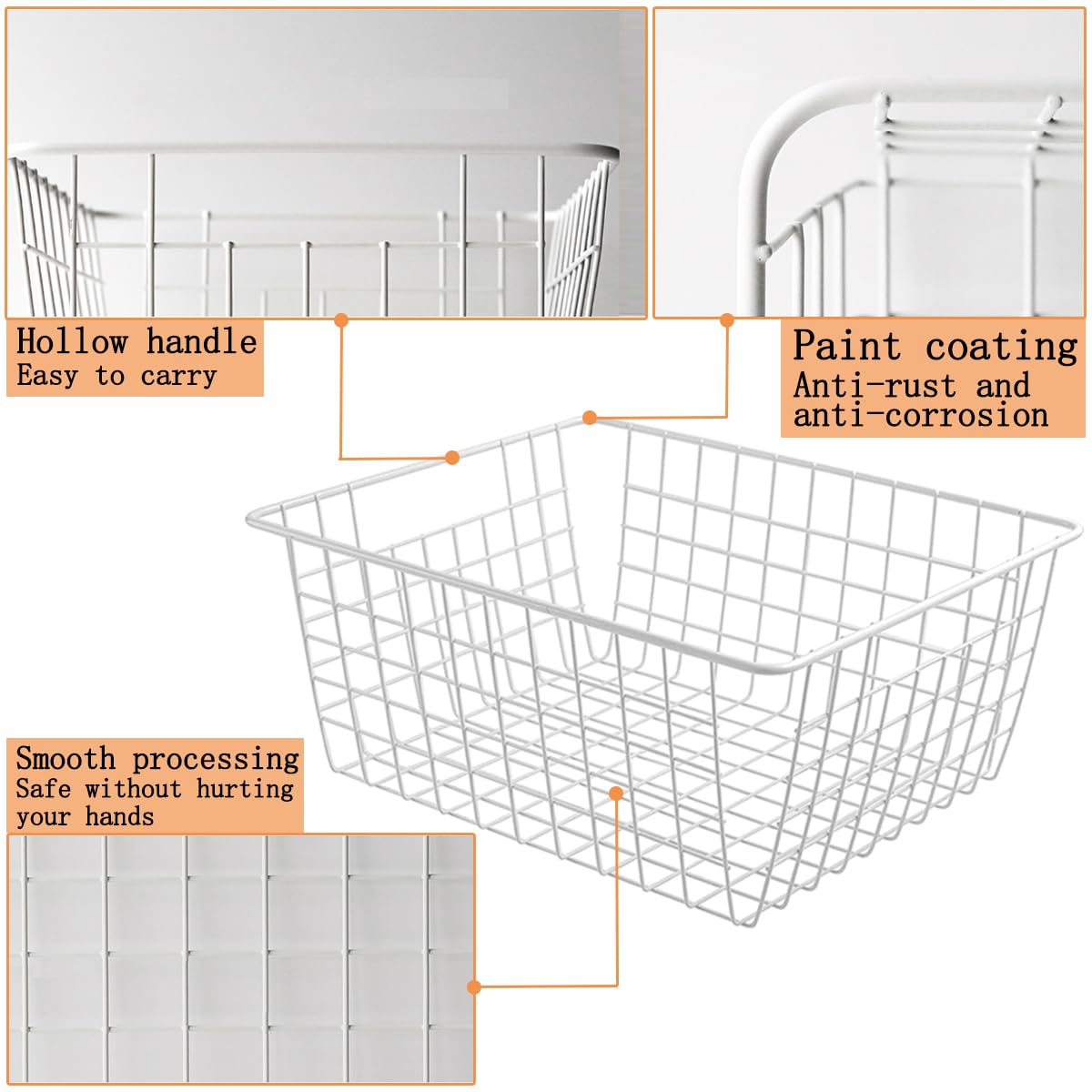 WYIPOLZI 3PCS Large Wire Storage Baskets, Chest Freezer Storage Baskets, Chest Freezer Organiser, Metal Basket for Pantry Cabinet, White