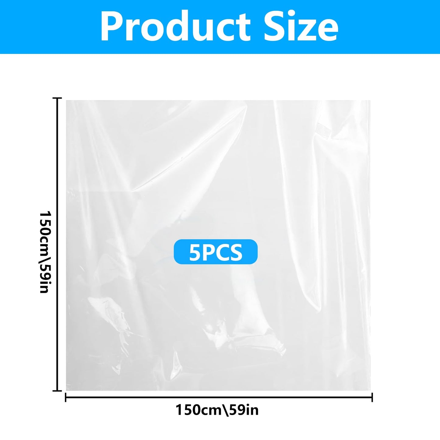 5 Pcs Extra Large Clear Plastic Storage Bags 150x150cm Clothes Furniture