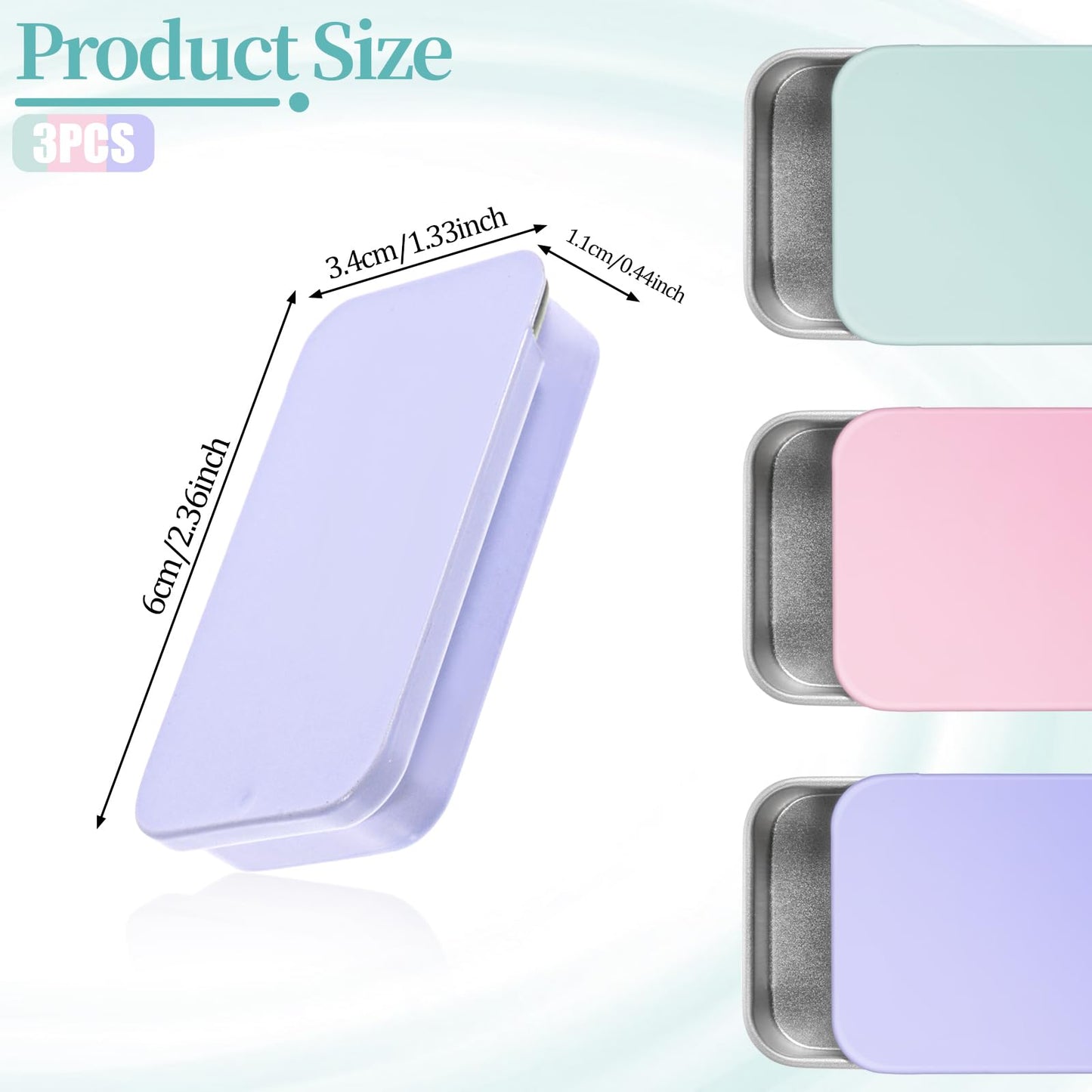 SynHHergyx Metal Tin Box, 3 Pcs 2.36×1.33×0.4 Inch Small Tin Box, 3 Colors