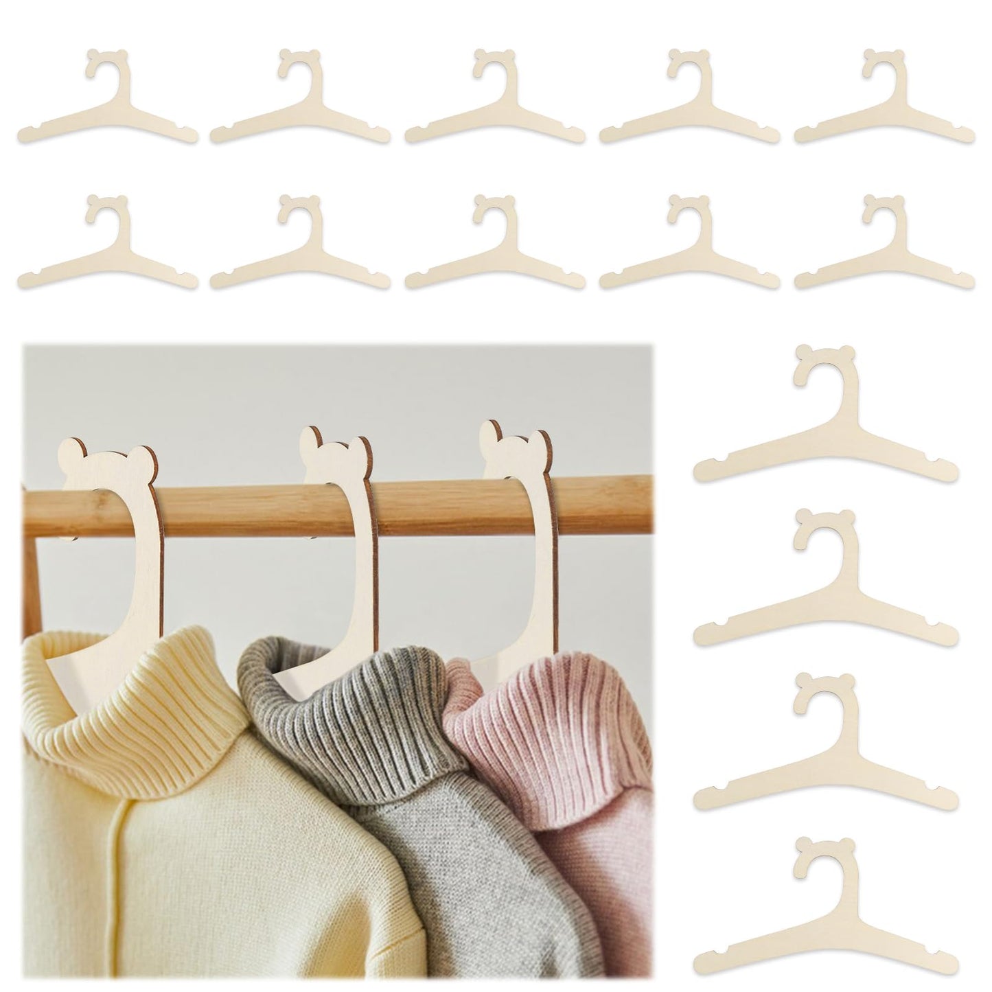 FAMCUCHE 14Pcs Wooden Baby Hangers, Non-Slip Baby Hangers Newborn, Space Saving Wooden Hangers for Clothes, Kids Hangers for Jackets, Dresses