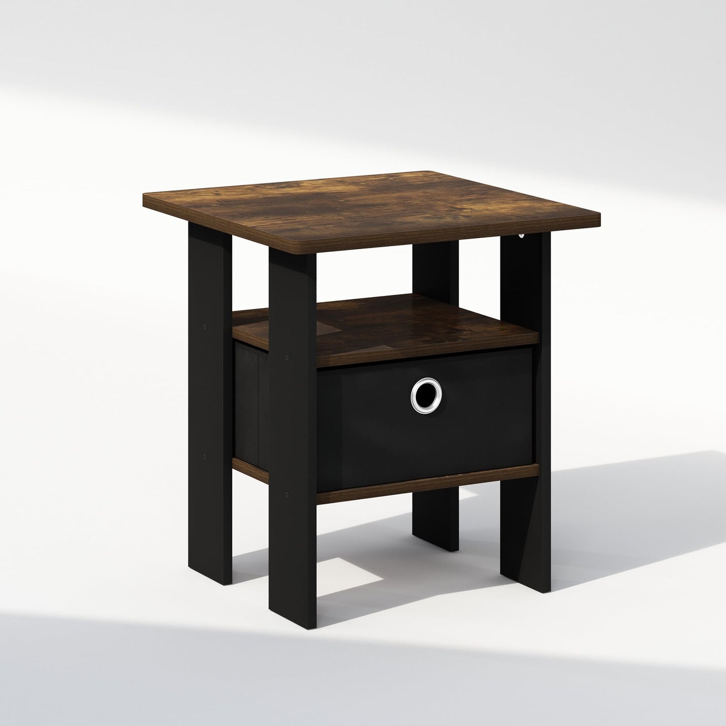 Furinno TIDUR Bedside Table with Storage Bin, Amber Pine