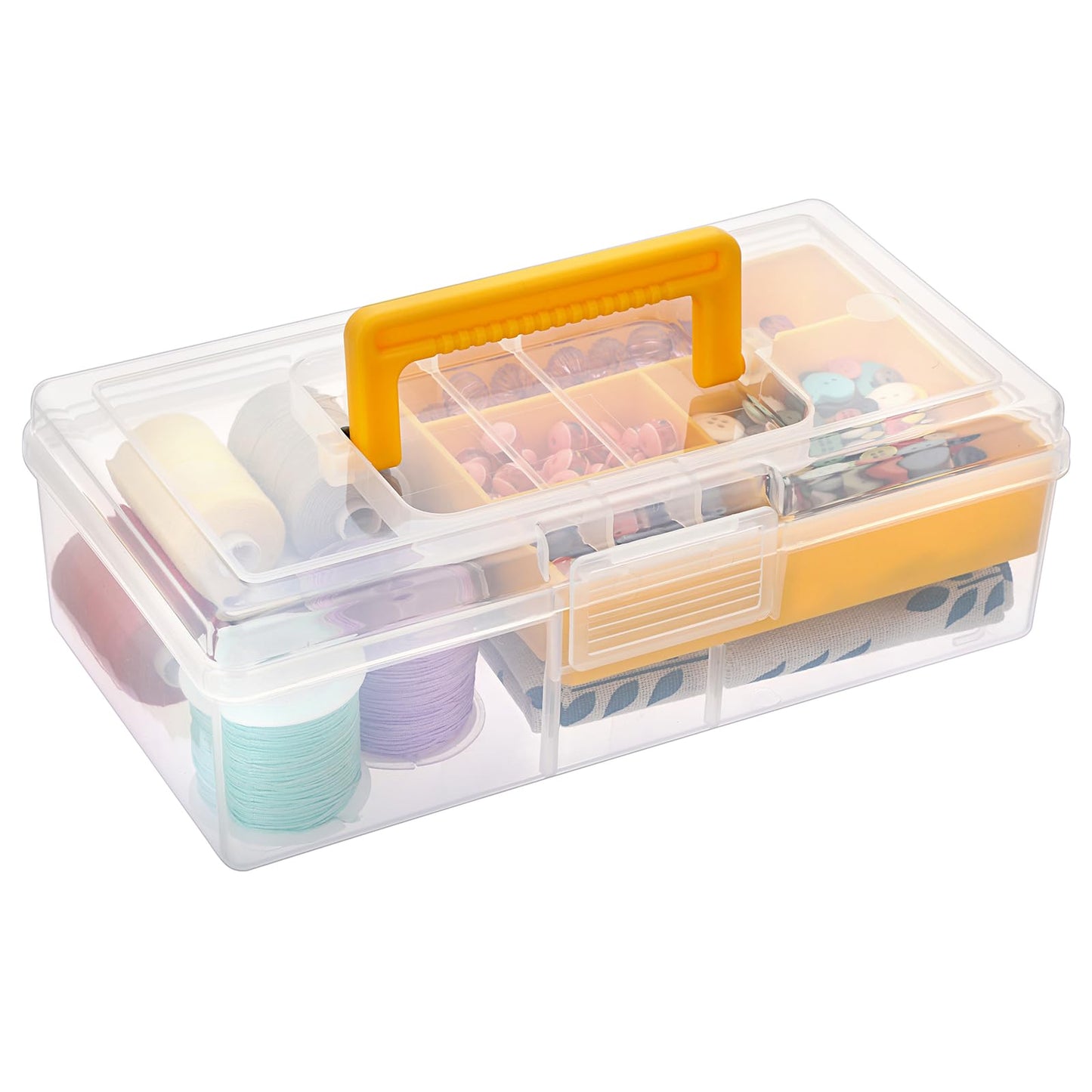IGNPION Craft Storage Box with Removable Tray Small Plastic Tool Box Yellow