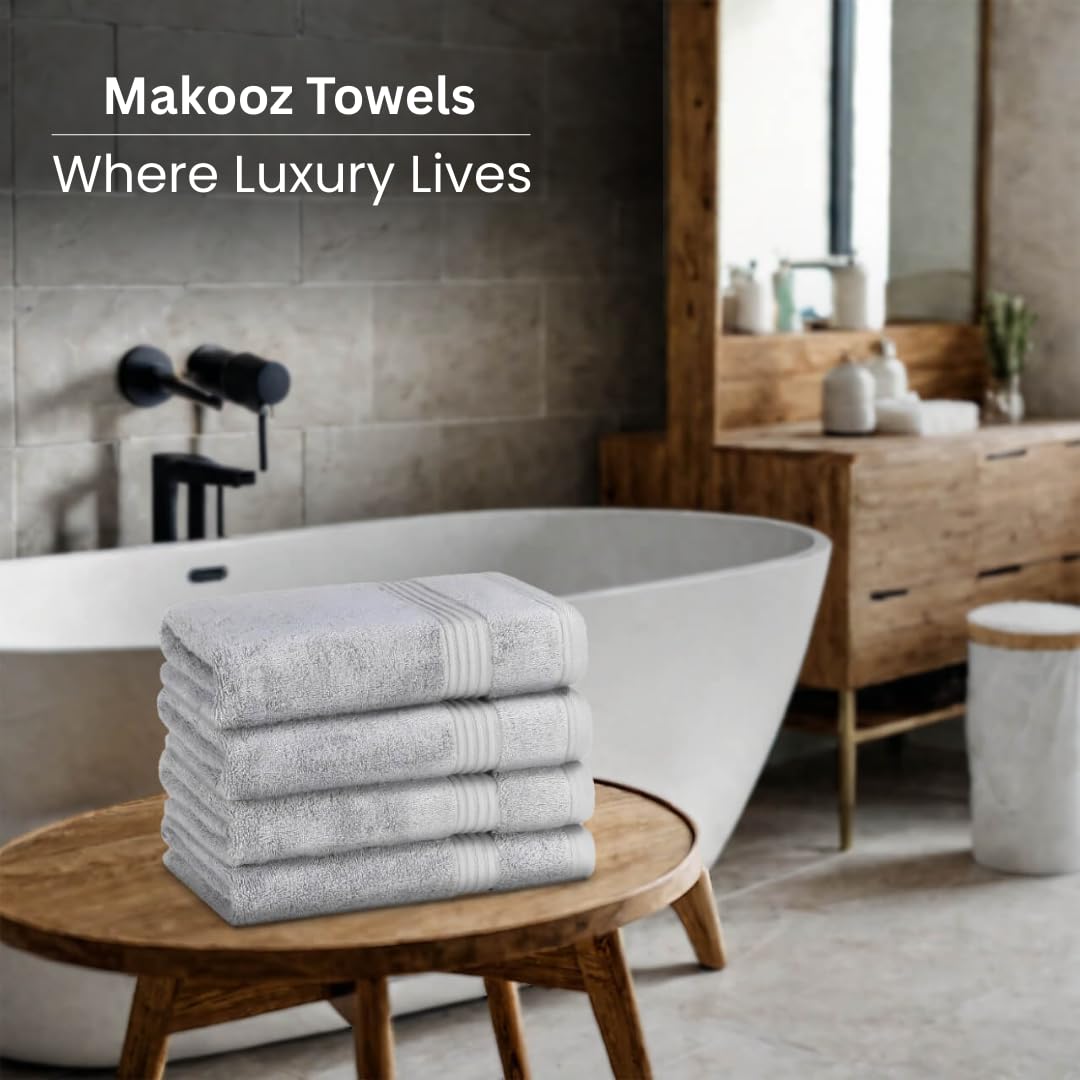 Makooz Luxurious Bamboo Hand Towels for Bathroom Pack of 2-700 GSM Bamboo & Egyptian Cotton 50/50 Blend - Ultra Silky Soft, Quick Dry, Absorbent