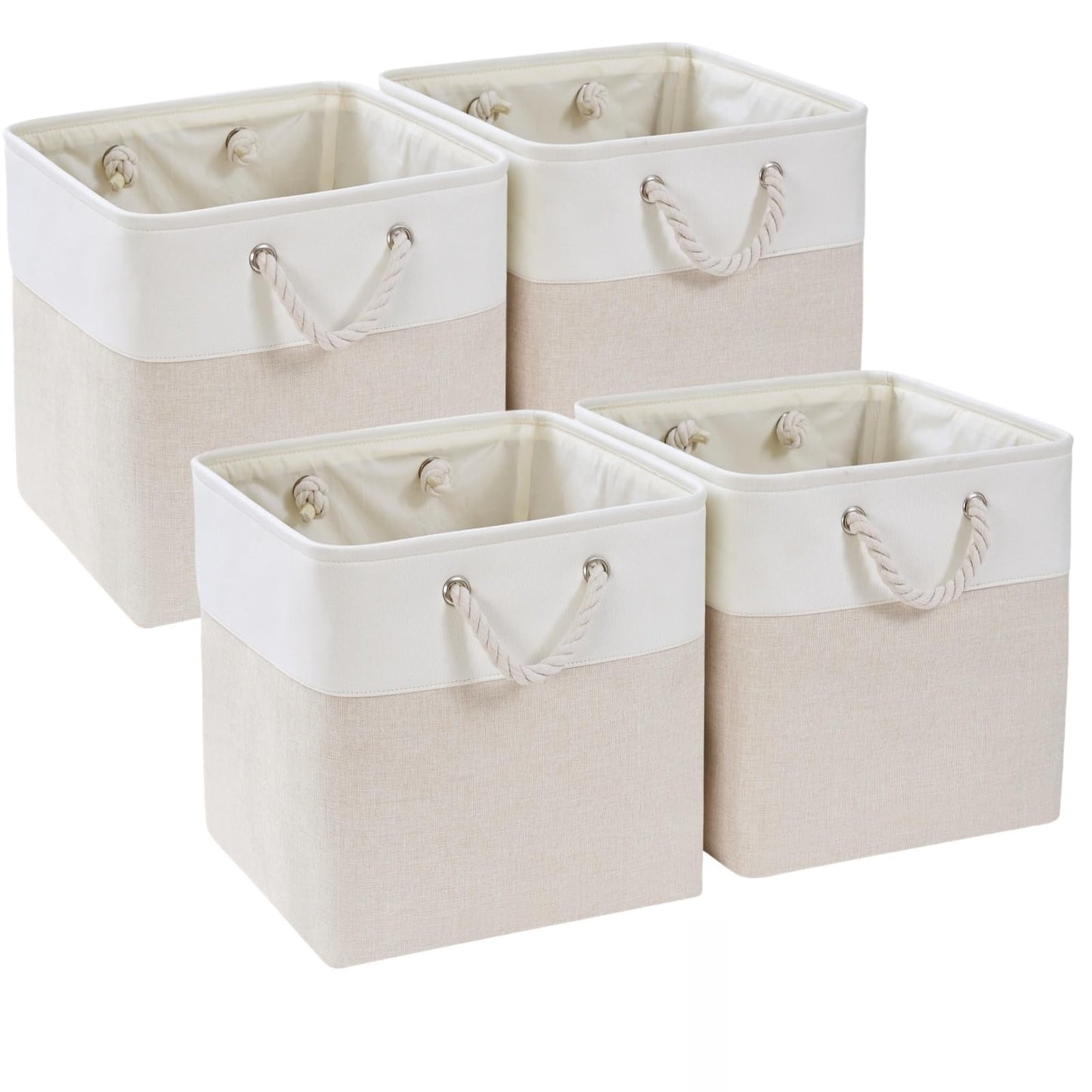 Mangata Fabric Storage Boxes,33x38x33cm Storage Baskets for Organizing Clothes Shelf Nursery Home Closet(Light Beige/White, Set of 4)