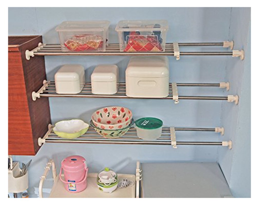 BAOYOUNI Adjustable Wardrobe Tension Shelf Closet Hanger Dividers Clothes Rails Shoe Holder Telescopic Storage Rack Separators Organiser Extendable