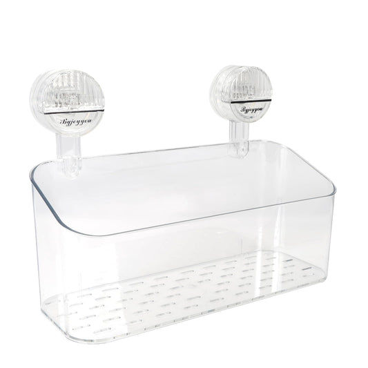 Gzsekken Bathroom Caddy Shelf, Plastic Shower Caddy Suction Cup Self-Adhesive No Drilling Clear Shower Toiletries Organiser Wall Storage Holder for