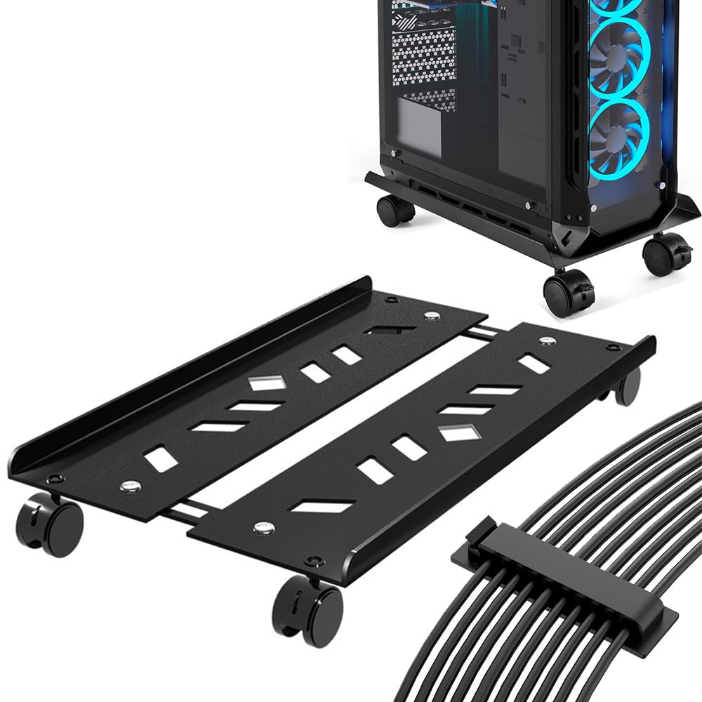 Niciksty Adjustable PC Tower Stand with Wheels, Under Desk CPU Cart, Black