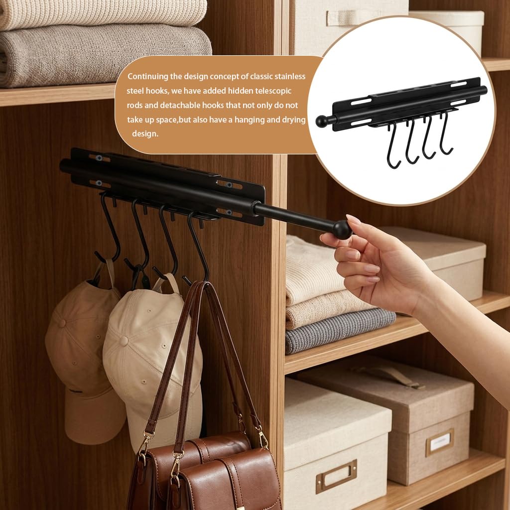 Pull Out Valet Hanger Supporting 11lbs Without Sagging, 12-Inch Adjustable Heavy-Duty Carbon Steel Grey Tube For Laundry Staging