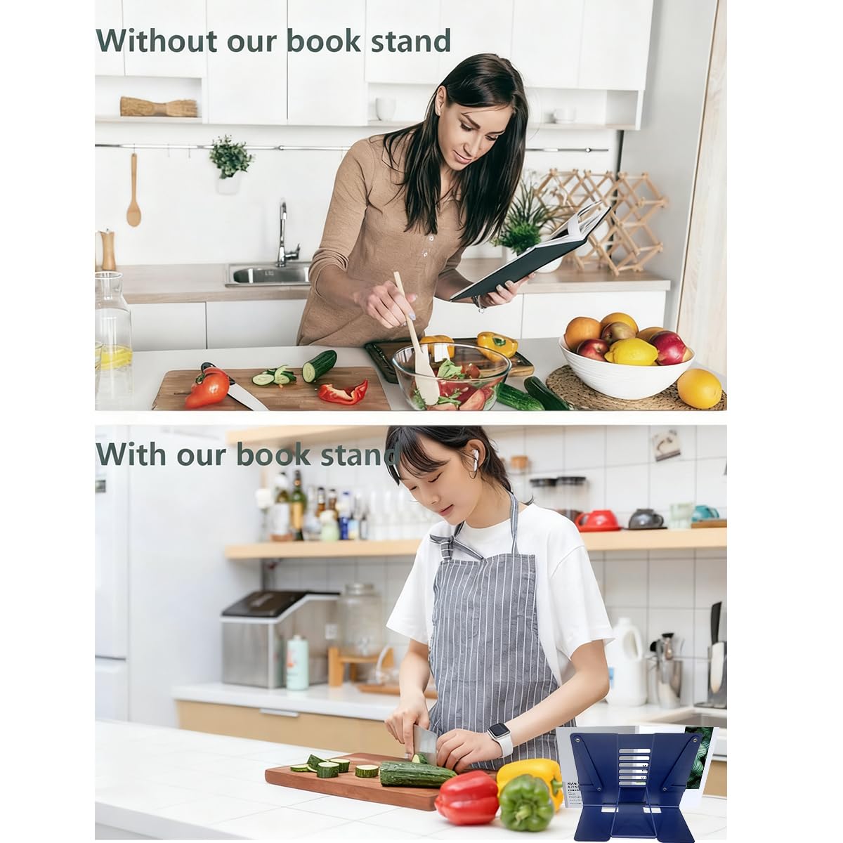 Garegce Book Stand Folding with Page Paper Clips, Cute Astronaut Book Holder, Cookbook Stands 6-Position Adjustable Height for Reading