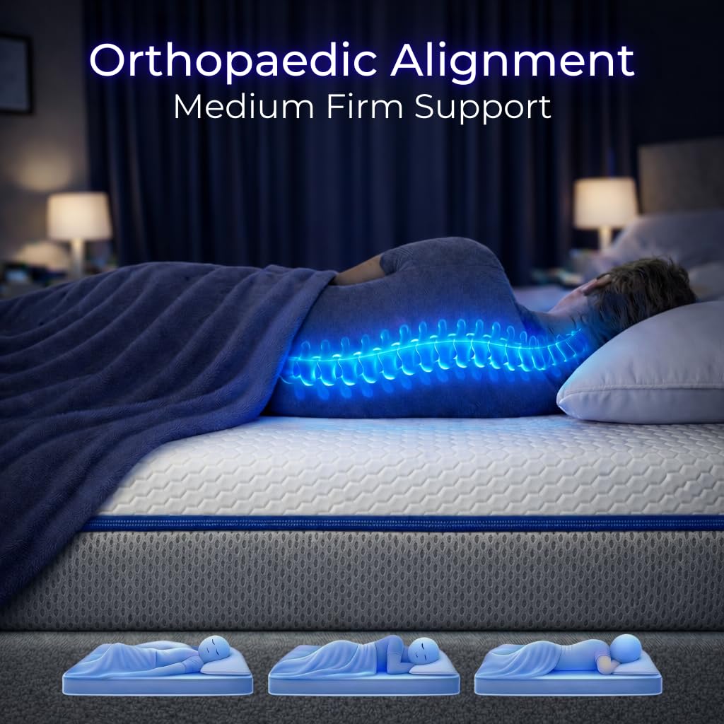 Queen Mattress 120x190x18cm, 7.1-Inch Orthopedic Comfort Foam Bed with Motion Isolation & DualTemp Climate Control