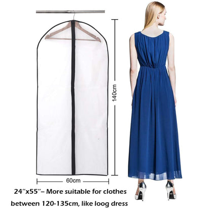 Niviy Dress Bag for Hanging Clothes, 60 x 140 cm Clear Dress Cover with Zip, Waterproof Dustproof PEVA Clothes Storage Bag for Dresses, Coats