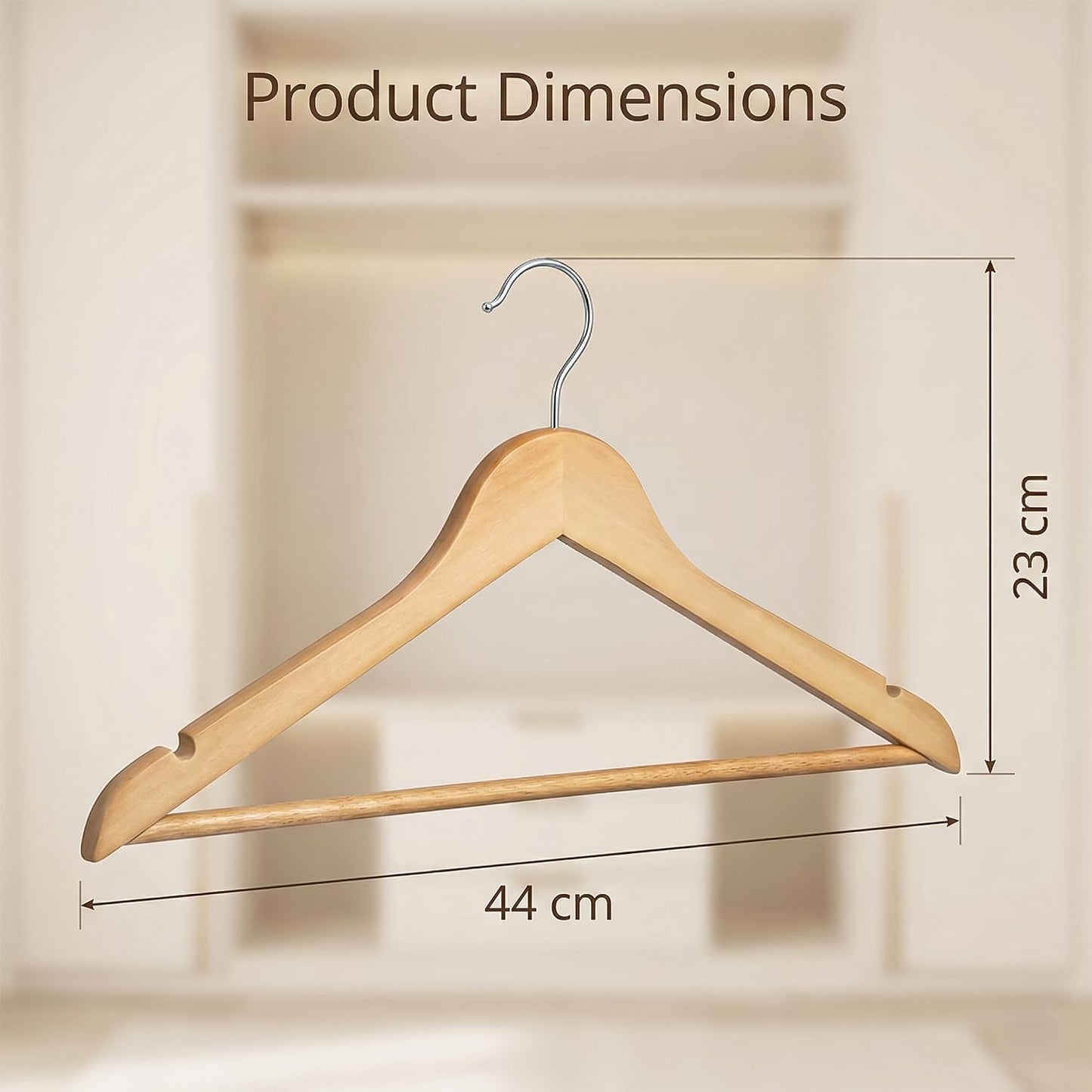 DrySmart 20 Pack Wooden Coat Hangers with 360° Swivel Hook, Round Trouser Bar & Shoulder Notches – Durable Space-Saving Closet Hangers for Men & Women