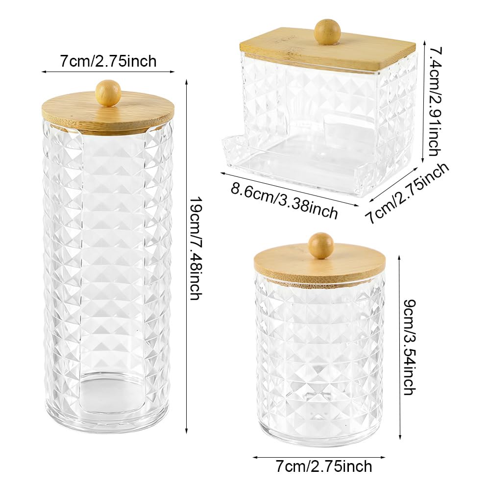 Hwtcjx Cotton Pad Holder, Bathroom Jars, with Wooden Cover, 3 PCS