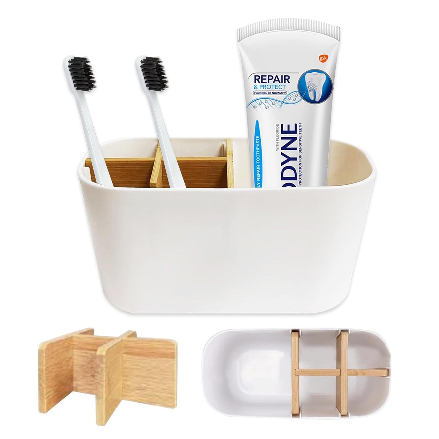 Bamboo Toothbrush Holder for Bathroom, Electric Toothbrush and Toothpaste Holder, Toothbrushs Caddy Organizer