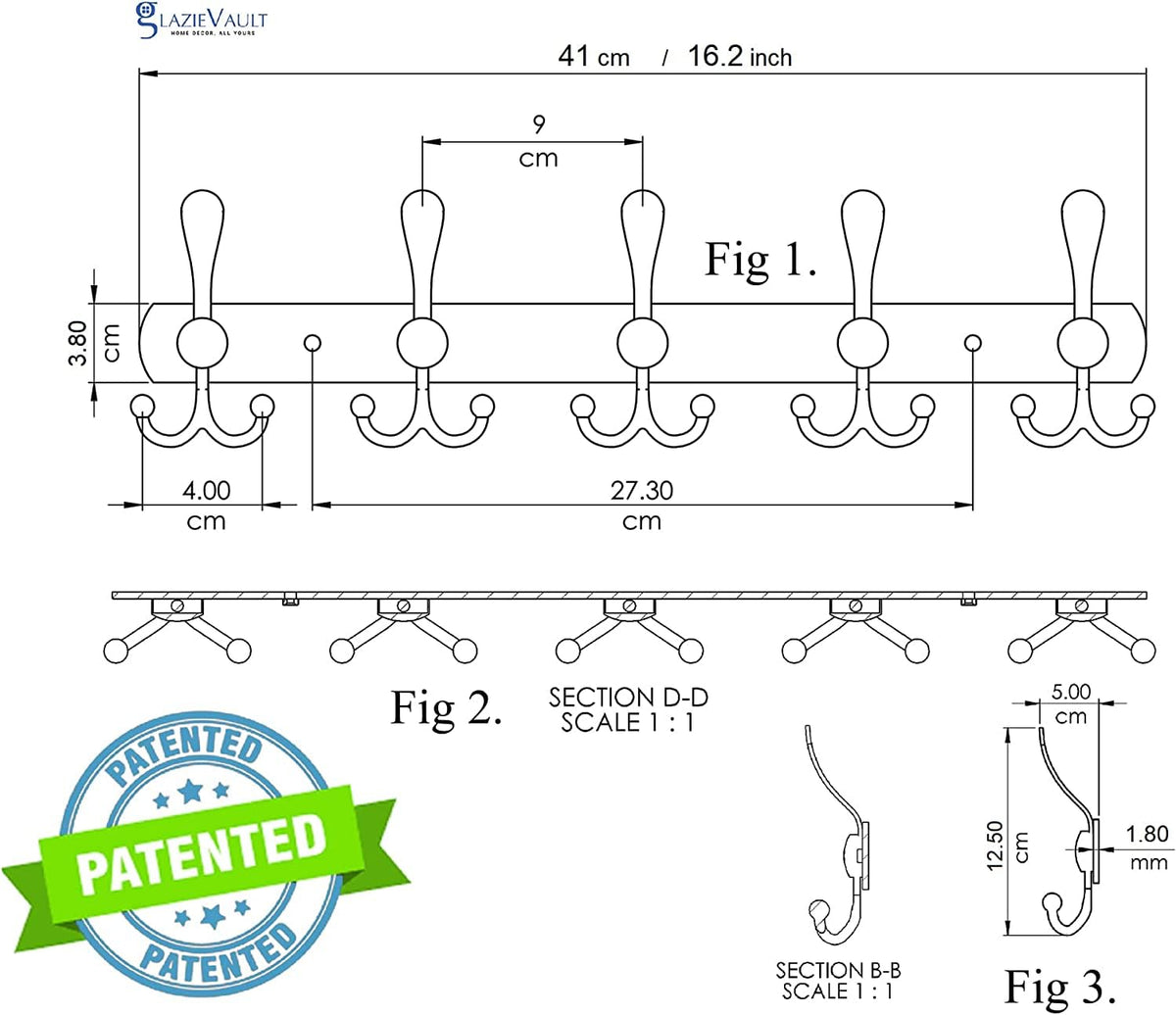 GlazieVault Coat Hooks for Wall - Stainless Steel Coat Racks 2 Pack - Heavy Duty Coat Hook Wall Mounted