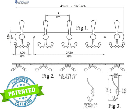 GlazieVault Coat Hooks for Wall - Stainless Steel Coat Racks 2 Pack - Heavy Duty Coat Hook Wall Mounted