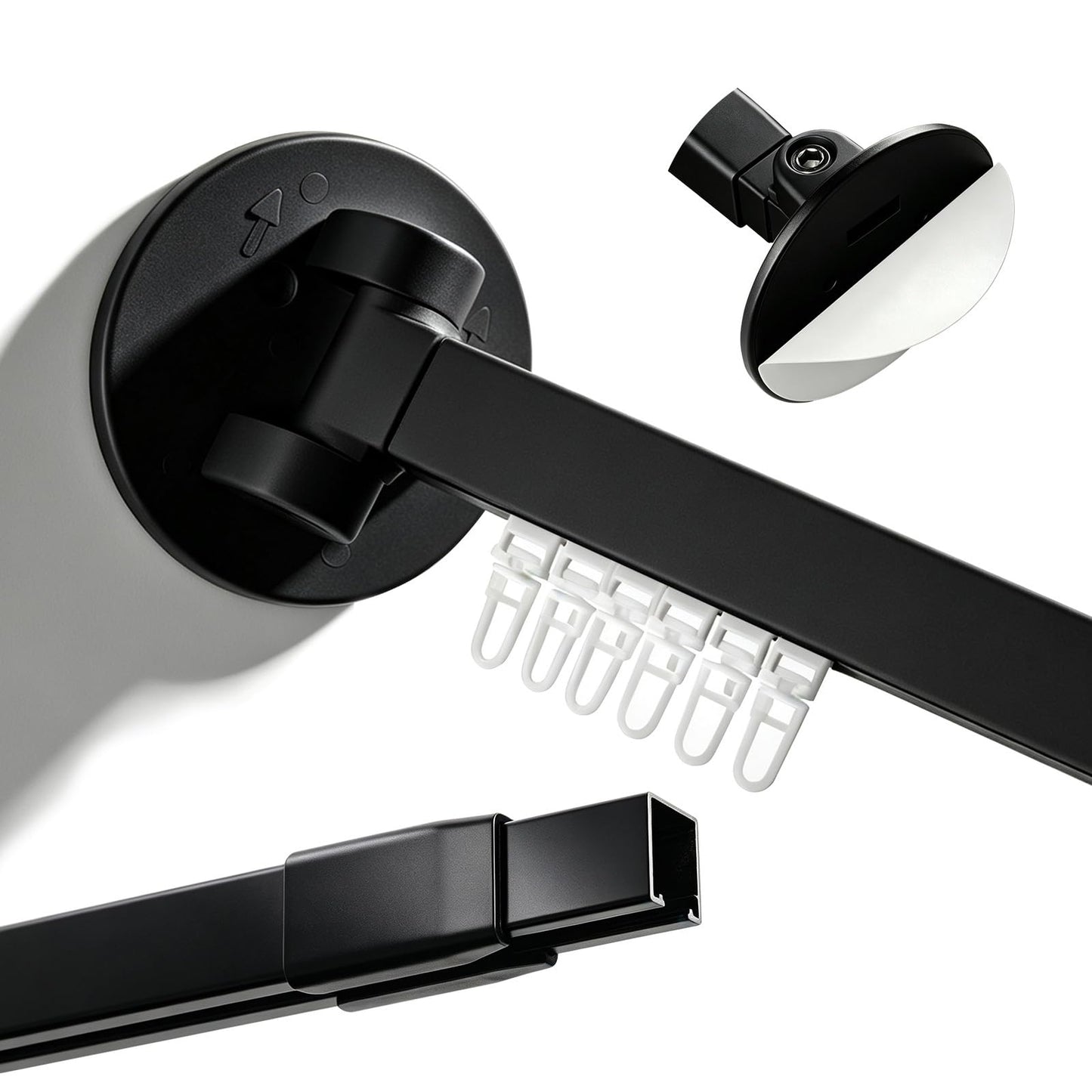 AuraCyzirine Black Shower Curtain pole90-160cm,180° Rotatable Ends,Dual Mount (Self-Adhesive/Screw),Shower Rail for Bathroom, Closet, Window