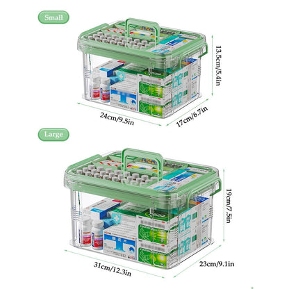 SINBINTA 2-Pack Clear Plastic Medicine Storage Organiser Green