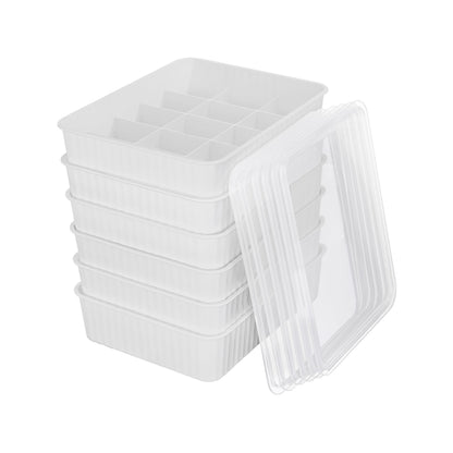 Cetomo 15 Cells Plastic Underwear Sock Drawer Organizer with Lid, Lidded Storage Box with Dividers for Bras and Socks, Basket for Closet, Stackable