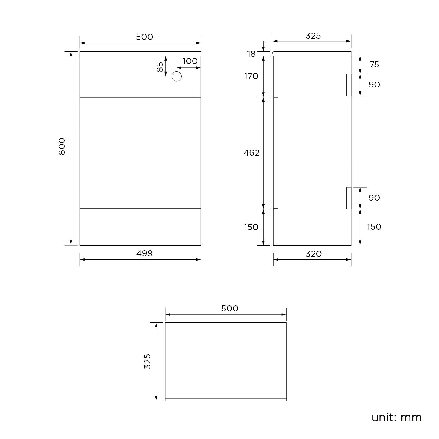 iBathUK 500mm Gloss Grey White Harper Back to Wall Toilet Cupboard Unit- Grey (Flat Pack)