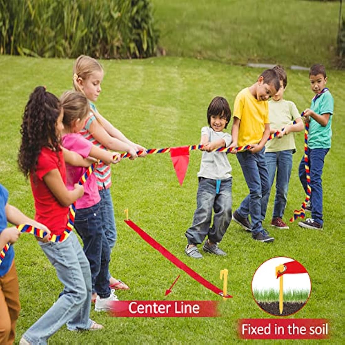 WYRJXYB Outdoor Games Sports Day Kit 18M Tug of War Rope for Kids Adult, Garden Field Day Birthday Party Games,Summer Camping Carnival Easter Game, Outside Yard Family Reunion Fun Games, Tricolor