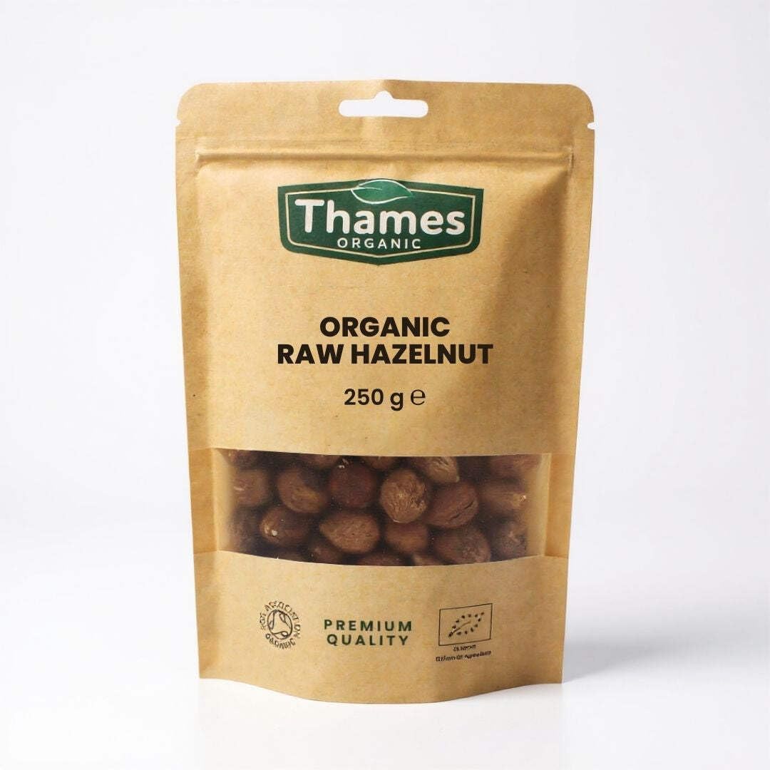 Organic Raw Hazelnuts-Certified Organic, Non-GMO, Vegan, No Additives, No Preservatives, Resealable Bag by Thames Organic 250 g