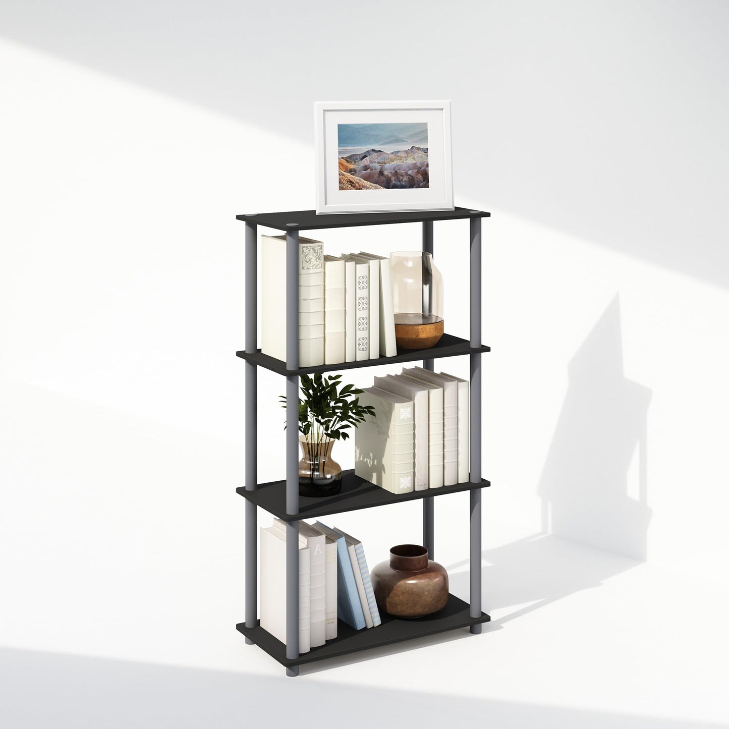 Furinno TURN-N-TUBE Book Shelf, 4-Tier Bookshelf, Bookcase with Multipurpose Compact Display Rack, 29.46 x 59.94 x 109.73 cm, for Living Room