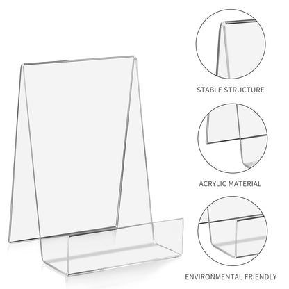 ZOEY Acrylic Book Easel Stand with Ledge Clear Easels Plate - 5 Pack for Books Display, Music Sheets, Artworks, CD, Tablet Holder Small
