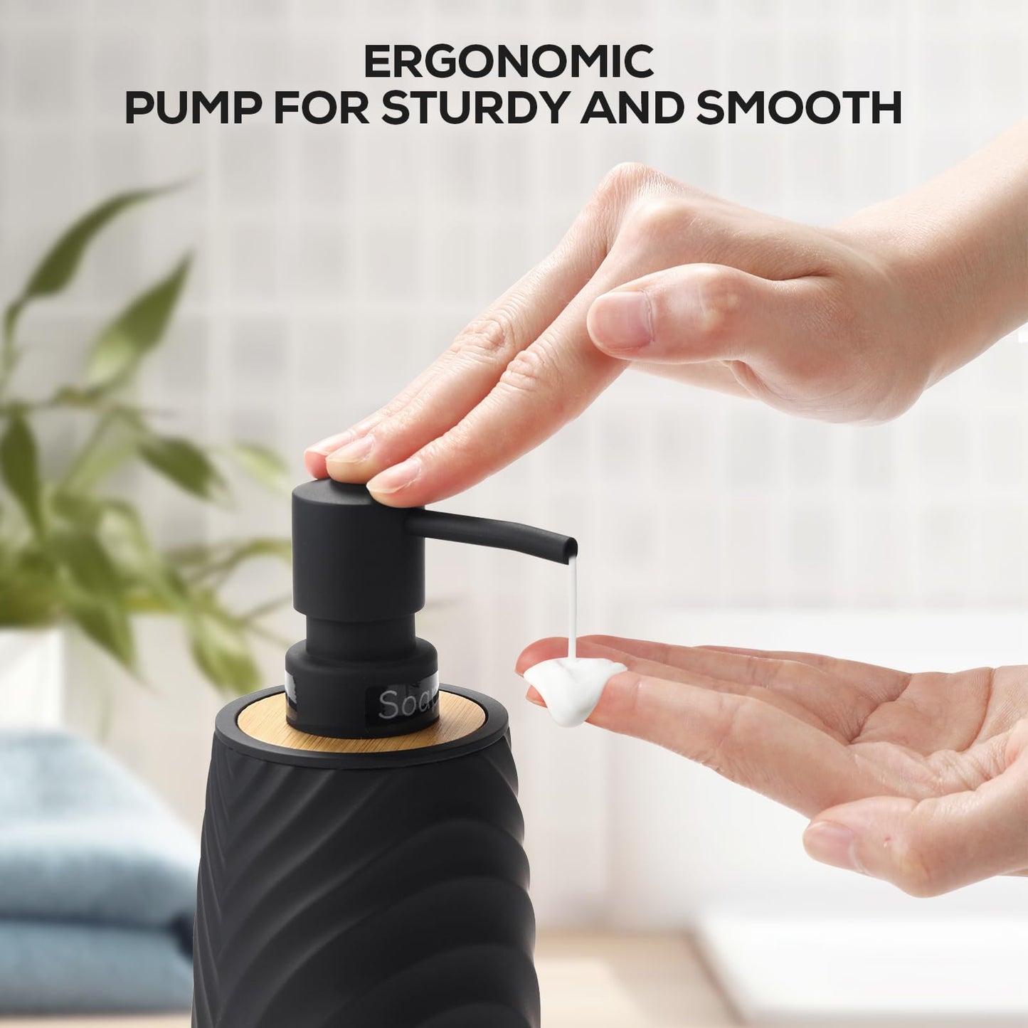 Hand Soap Dispenser Bathroom Bamboo with Texture, Soap Dispenser Kitchen