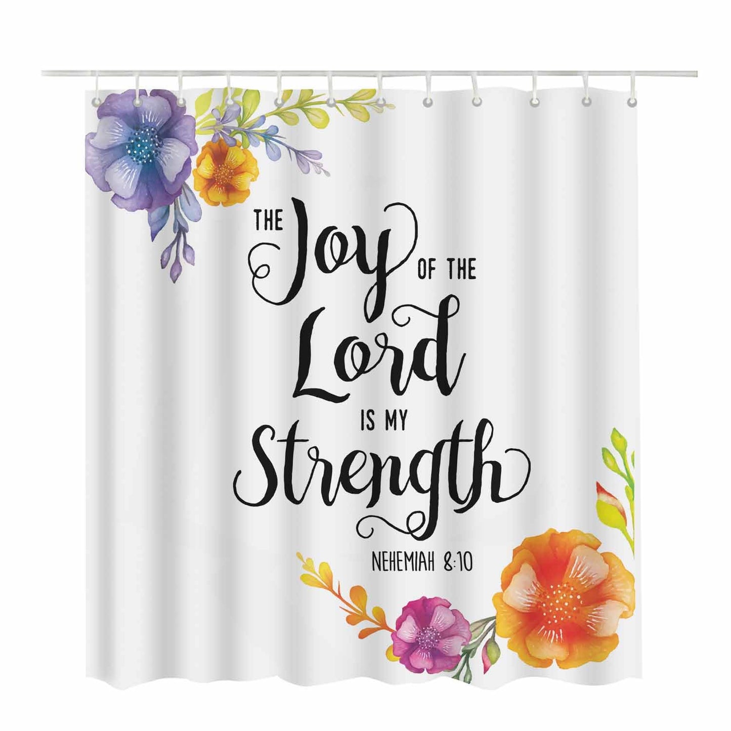 Woutay Shower Curtain Mould Proof Resistant Joy of The Lord Is My Strength,Water Repellant Fabric,Polyester,Size 180x180CM