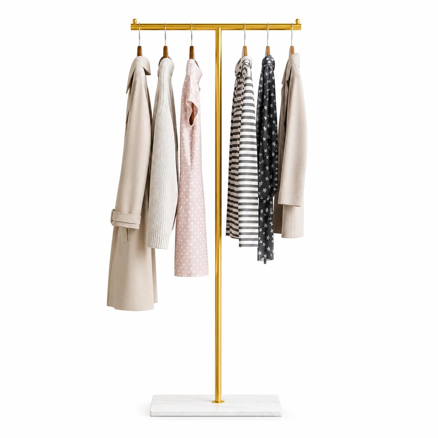 GOOGO T-Shaped Coat Rail Freestanding, Heavy Duty Metal Clothes Rack with Stone-Effect Base, 175 cm Modern Coat Stand for Hallway, Entryway, Bedroom