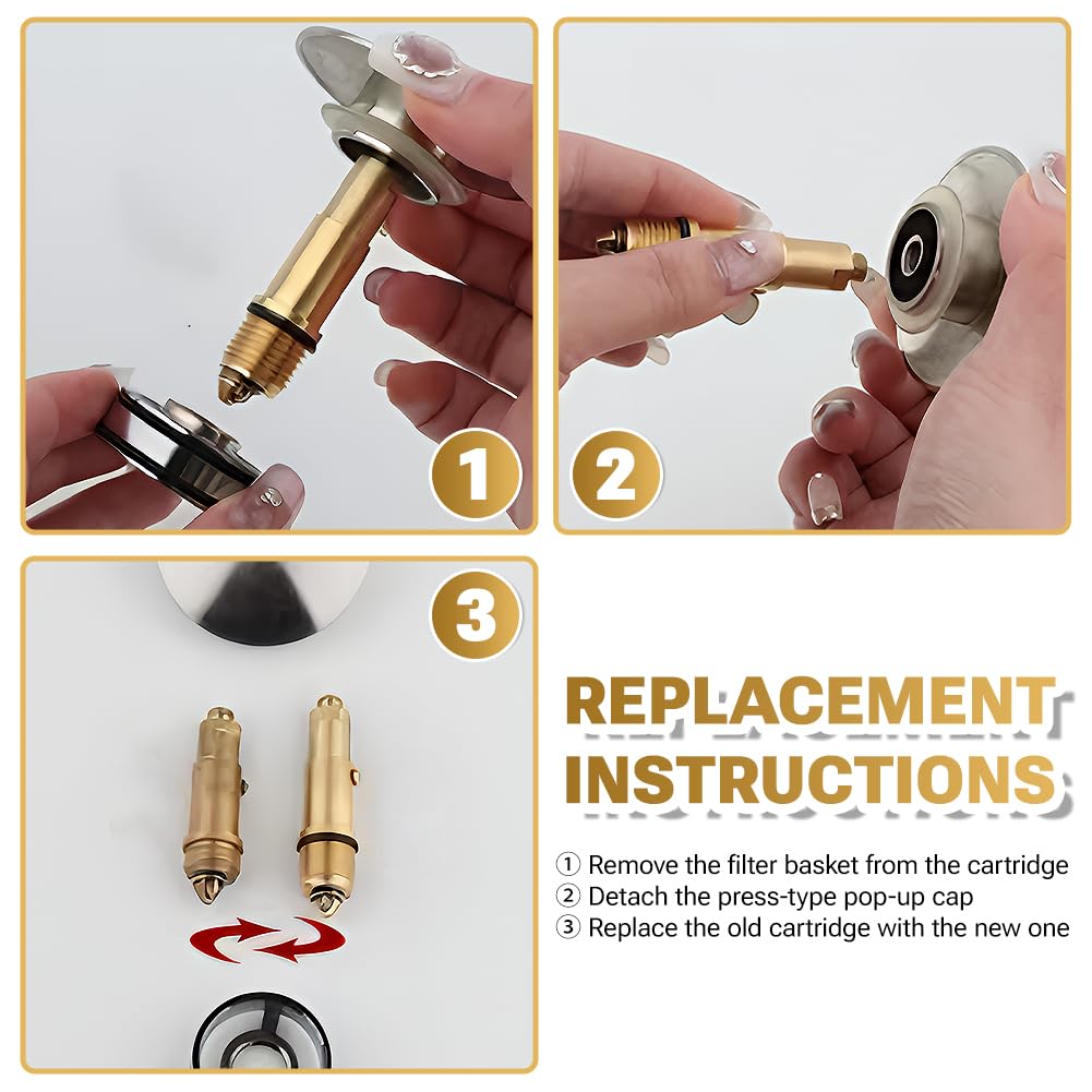 2 Pcs Basin Pop Up Click Clack Slotted Plug Bolt Assembly Basin Pop Up Sink Plug Replacement Click Clack Waste for Most Bathroom Bathtub Sink Drain