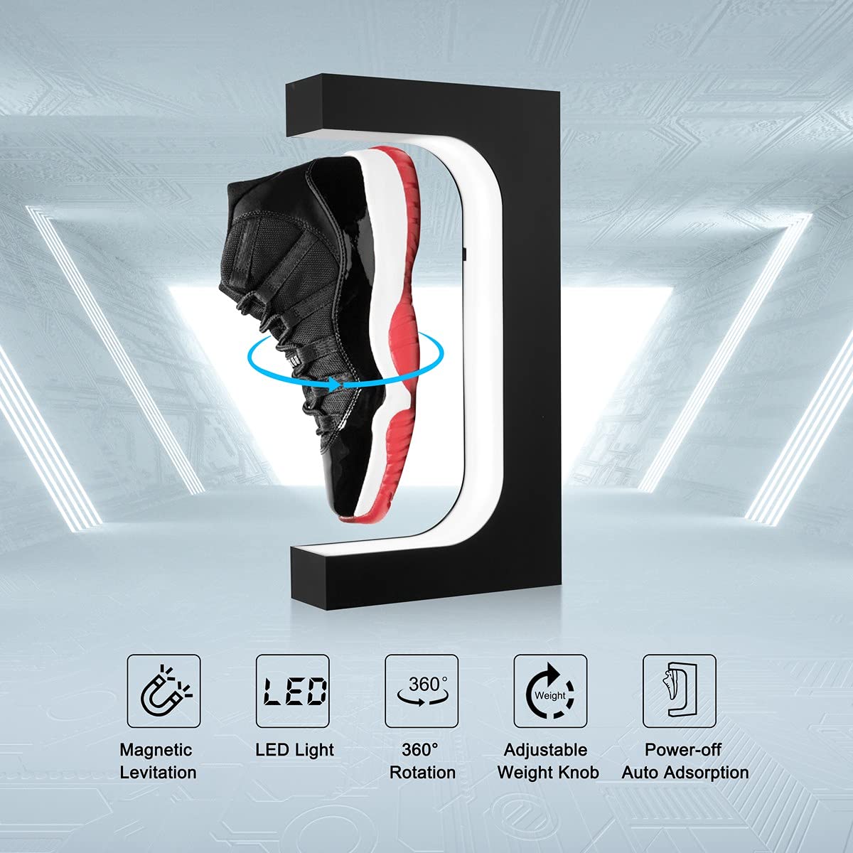 DIDWI Floating Shoe Display, Levitating Shoe Display Stand Holder with LED Light Rotating Magnetic Levitation Sneaker Rack for Home Decor