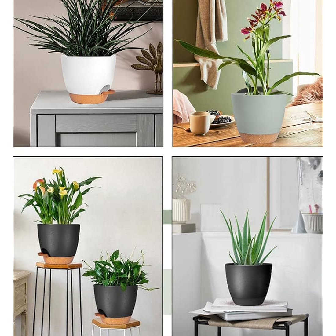 CSYY Plant Pots Indoor, 7Pack Plastic Plant Pots 20.3/19/17.7/16.5/15.2/14/12.7cm, Flower Pots Outdoor Self Watering Plant Pot with Drainage Holes Tray, Plastic Planter for Garden House Plants(Black)