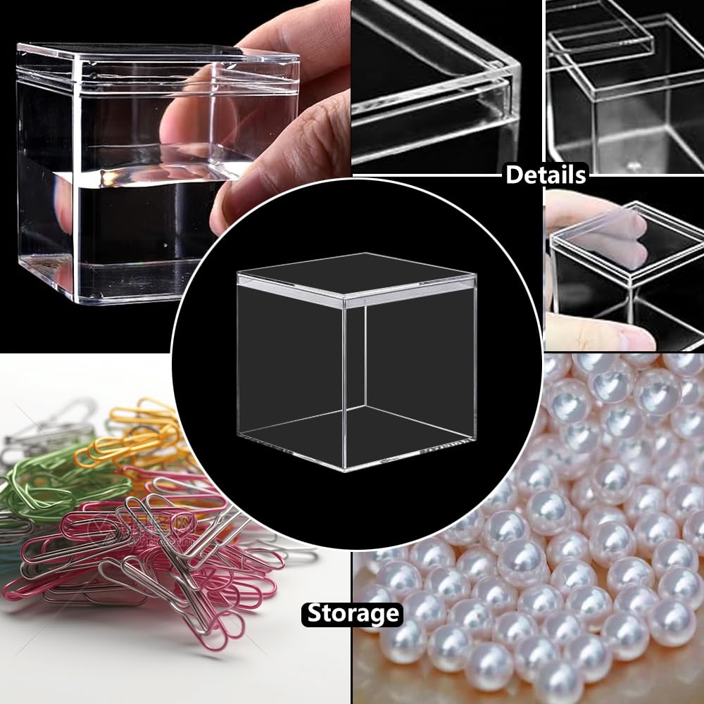Wanfoou 8 Pack Clear Acrylic Plastic Square Cube Small Acrylic Box with Lid Storage Mini Boxes Square Display Box Organizer Containers for Candy